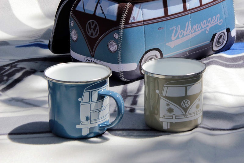 BRISA VW Collection - Volkswagen 2-piece Enamel Coffee-Tea Mug Cup Set for Camping & Outdoor T1 Bus (Blue/Gray) - Image 5